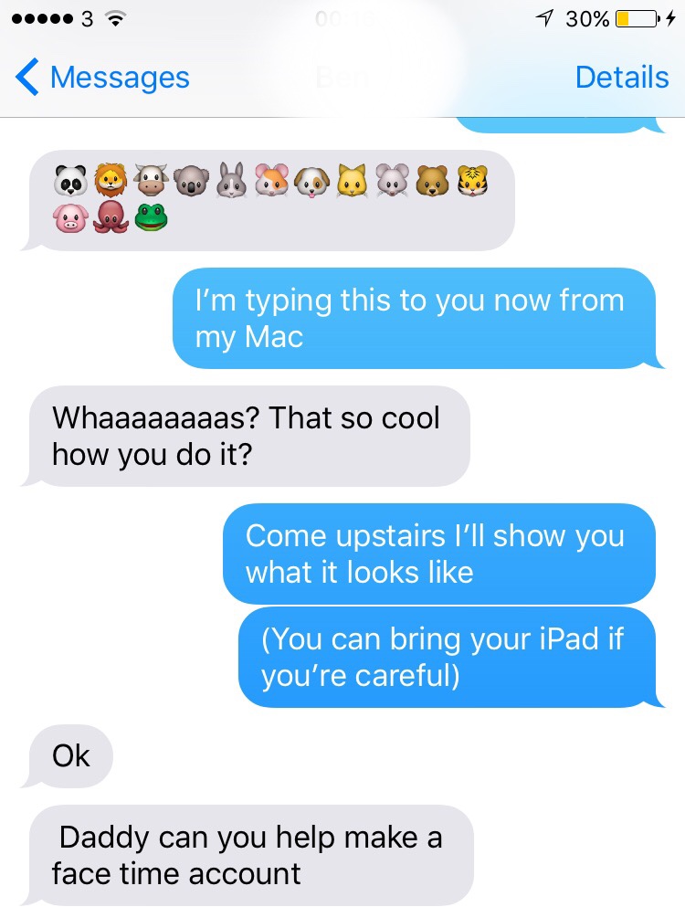 view of an iMessage chat window